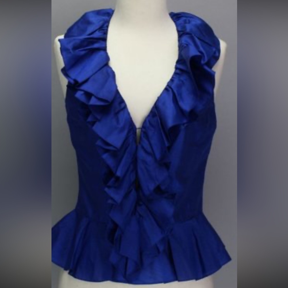 Ralph Lauren Vibrant Blue silk Ruffled Blouse